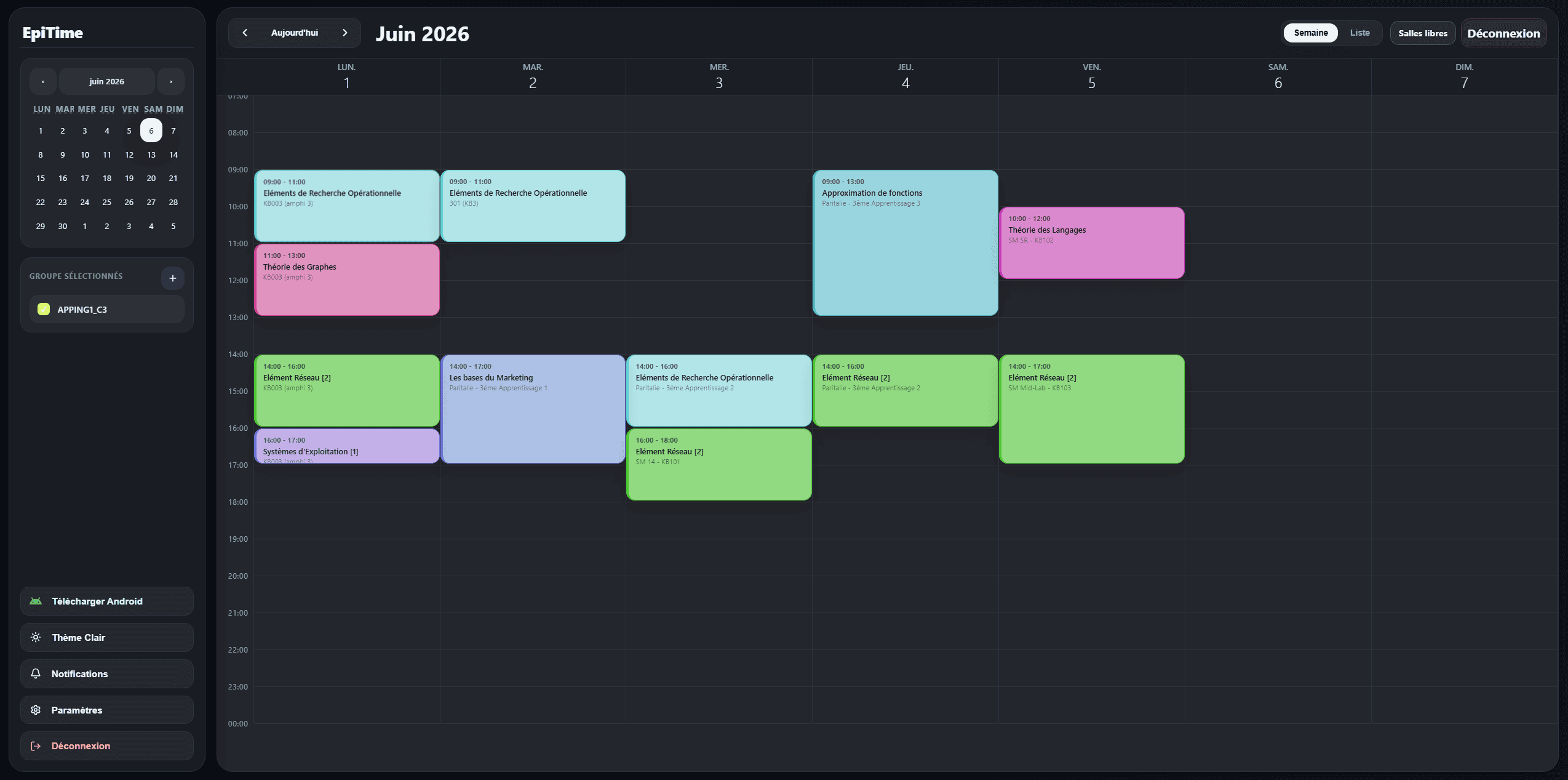 EpiTime timetable